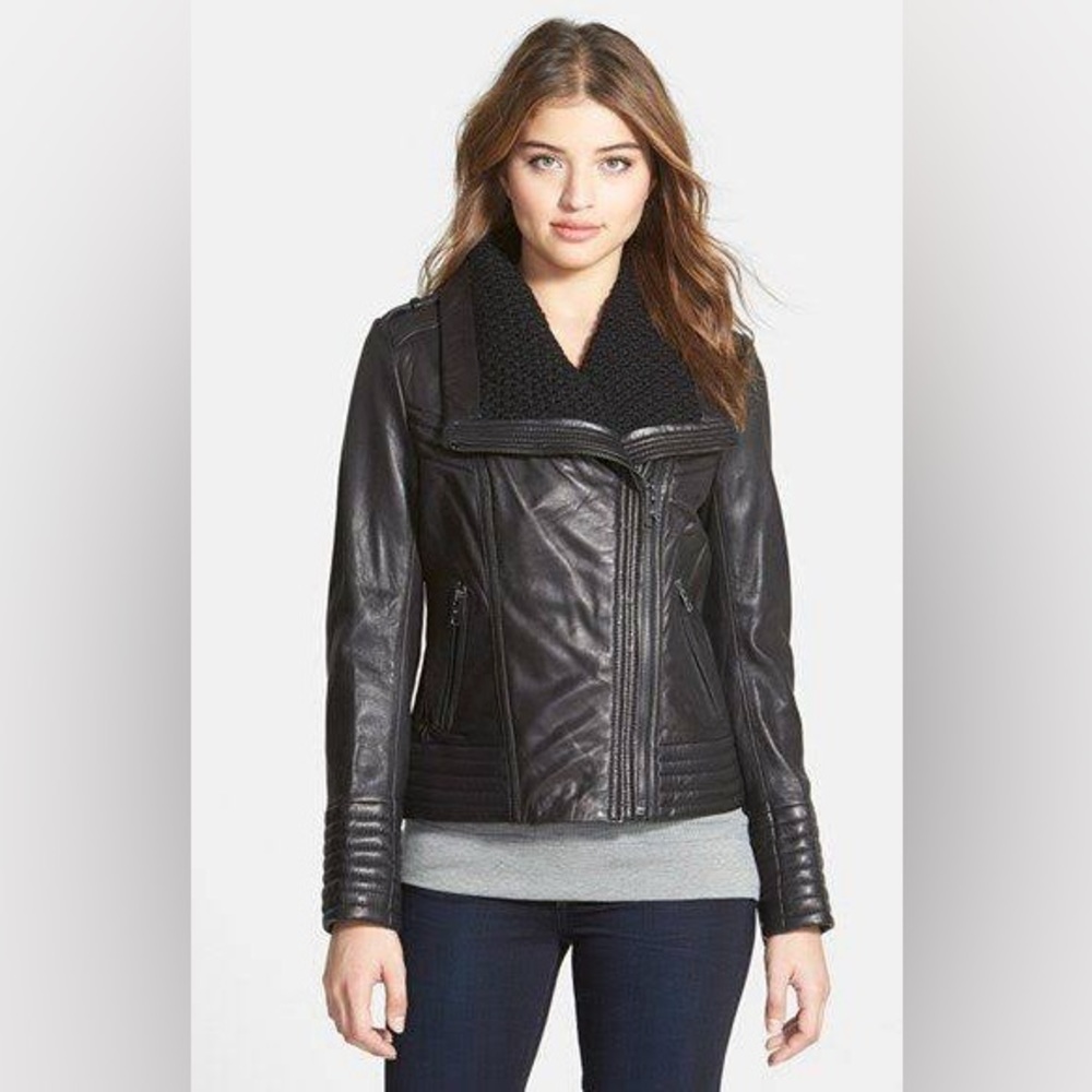 Michael Kors, genuine leather jacket with knit trim, excellent condition
